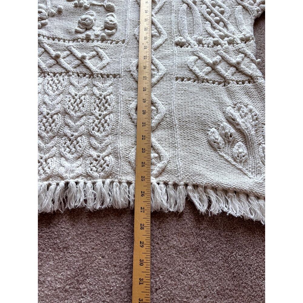 Vintage M Cableknit Sweater Coastal 90’s Cotton Bobble Fringe Cottage Fisherman - Picture 3 of 5